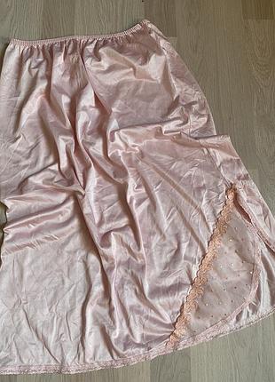 Вінтажна рожева нижня спідниця міді з мереживом lingerie by mia cassara (made in britain)- s m
