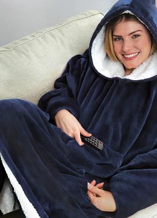 Двостороння толстовка-плед huggle hoodie blanket з капюшоном ∙ синя
