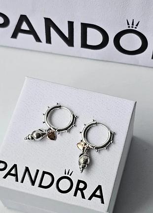 Серебряные серьги пандора pandora ракушки сережки