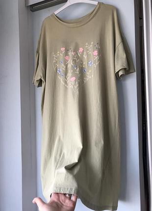 Футболка длинная,(пижамная) sleepwear;💯% мягкий,комфортный котон!цвет оливковый; для дачи/ремонта/рукоделия, прочего. дарю к любой покупке; бесплатно!