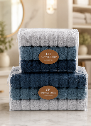 Микро cotton набор полотенец для лица и тела синий 6 шт.
