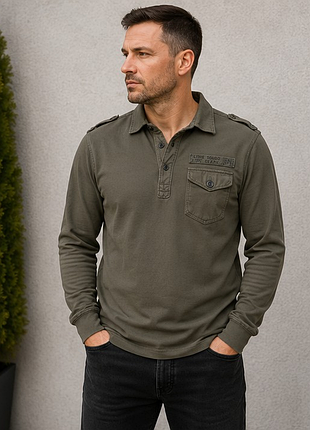 Оригинальный лонгслив energie хаки поло 100% хлопок l 50–52 military casual