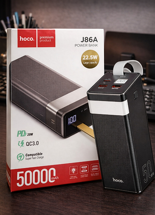 Повербанк hoco j86a power bank 50000mah 22.5w 5a с фонариком.