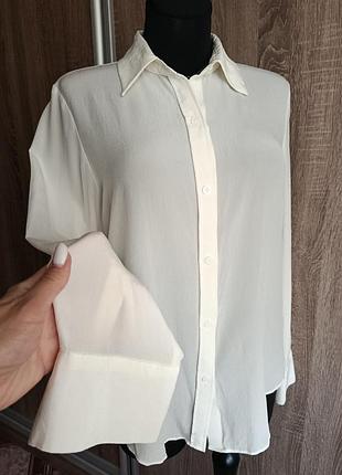 Жіноча шовкова сорочка блуза молочного кольору zara 100% silk m блуза жіноча шовк