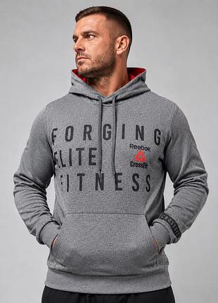 Чоловіче худі reebok crossfit демісезонне темно-сірий антра меланж трикотаж двонитка діагональ туреччина весна-