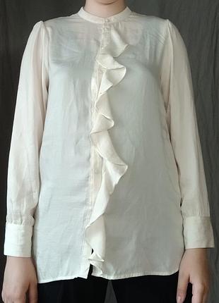 Удлиненная блуза vero moda (aware) с воланом и воротником-стойкой (размер l / eur 40)