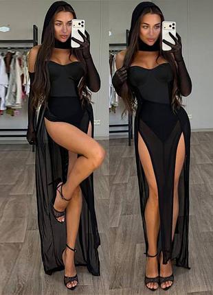 Распродажа платье prettylittlething сетчатое с вшитым бодиком и с капюшоном