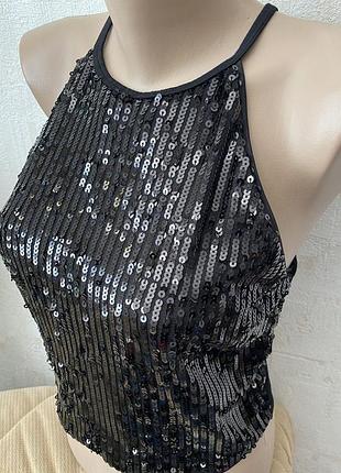 Чорний кроп-топ h&m з паєтками та трикотажною спинкою, розмір 10 (170/96а).