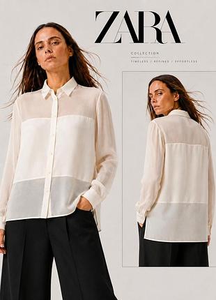 Молочна блуза zara зі 100% віскози з прозорими вставками