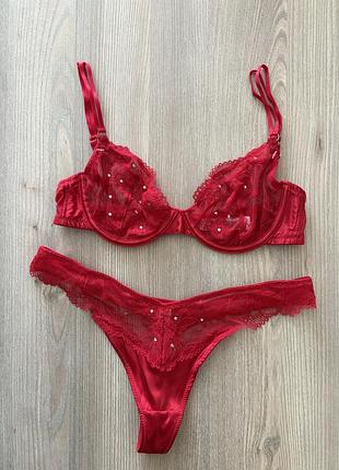Червоний мереживний комплект білизни primark