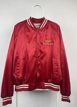 Вінтажний бомбер miller genuine draft beer big logo satin bomber jacket made in usa
