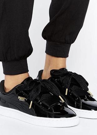 Оригінальні лакові кросівки puma basket heart patent чорні 38 р