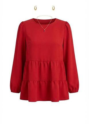 Красная многоярусная блуза primark с длинным рукавом / свободный яркий топ с воланами размер uk 14 / eu 42