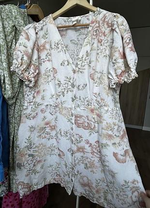 Лляна літня сукня h&m у ніжний квітковий принт, розмір eur 48 / uk 20 (xl-xxl)