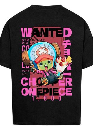Футболка чорна loys one piece x chopper x wanted