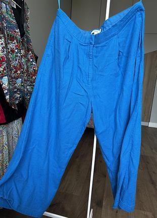 Яскраві блакитні лляні штани marks & spencer (m&s), розмір uk 18 short (xl-xxl)