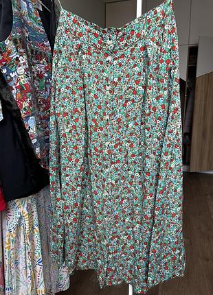 Літня спідниця міді у дрібний квітковий принт feather & bone london, розмір s (uk 10 / eur 36)