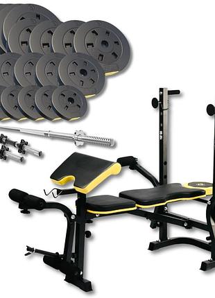 Набір besport powerpro 89кг з прямим грифом та лавою besport wb-004