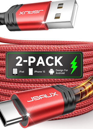 Кабель jsaux usb c [2 шт., 10 футів], usb a - usb c для iphone, samsung, червоний | кабель для швидкої зарядки типу c для iphone 17e, iphone серії 17/