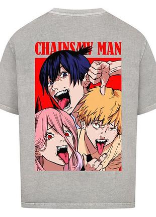Футболка серая loys chainsaw man x aki, denji, power