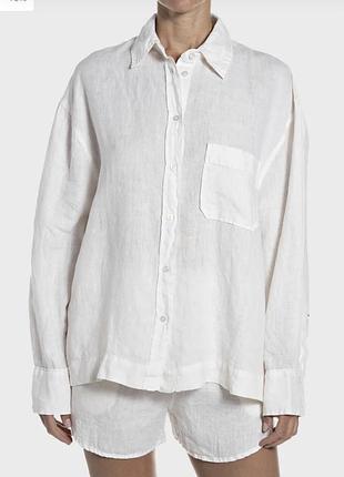 Біла натуральна лляна сорочка m&s collection over size