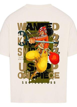 Футболка бежевая loys one piece x usopp x wanted