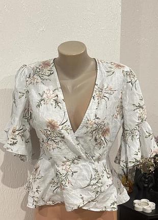 Льняна блуза в квітковий принт від zara s
