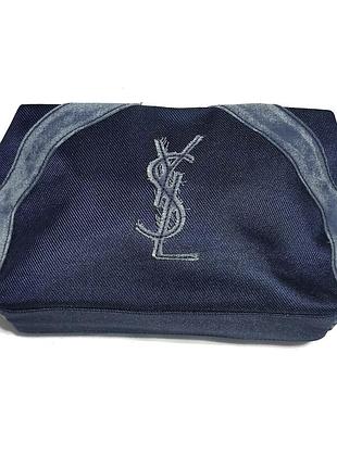 Косметичка yves saint laurent  (ysl) с декором в  винтажном стиле  денима /15296/