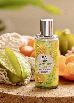 🇬🇧 рідкісність клементин 🍊 та карамбола парфум міст для волосся та тіла the body shop clementine & starfruit hair and body mist 150 мл знятість