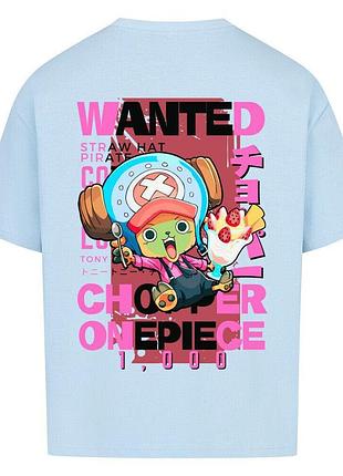 Футболка блакитна loys one piece x chopper x wanted