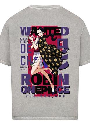 Футболка сіра loys one piece x robin x wanted