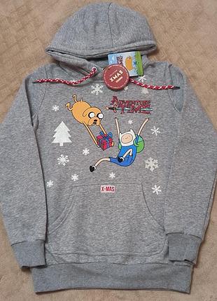 Сіре новорічне худі від бренду cropp з колекції adventure time (час пригод).
