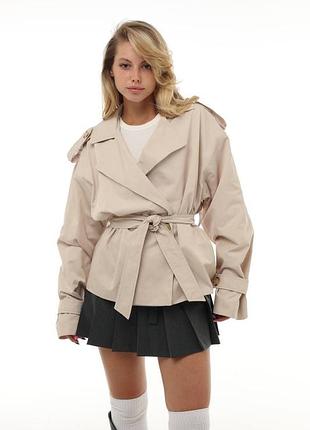 Тренч жіночий короткий oversize з поясом коричневий чорний молочний