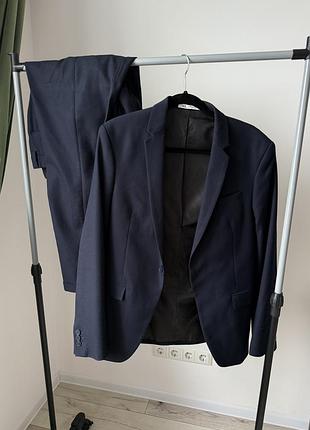 Чоловічий костюм zara темно-синій slim fit eur 48/40