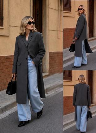 Трендовий сірий  жакет пальто oversize | довгий спереду, короткий ззаду