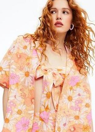 Летняя льняная рубашка в цветочный принт лен h&amp;m