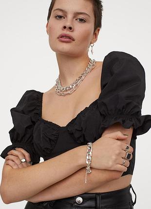 Топ з рукавами-ліхтариками для жінки h&m 0933675-001 36(s) чорний