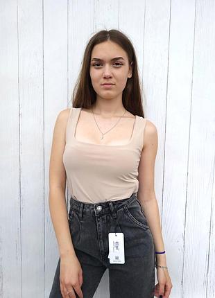 Боди - майка женский однотонный с квадратным декольте missguided бежевый