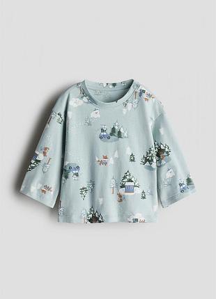 Футболка-лонгслів бавовняний трикотажний для хлопчика h&m 1245884-004 074 см (6-9 months) бірюза