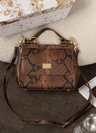 Сумка dolce&gabbana sicily - premium рептилия коричневая 21cm