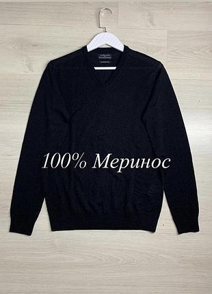 Чоловічий мериносовий легкий джемпер zara 100% мериносова вовна оригінал базовий преміальний светр casual smart casual розмір s–m / ua 46–48
