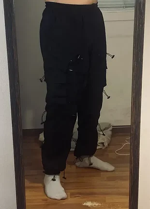 (l) черные штаны карго на утяжках чорні штани cargo pants vintage
