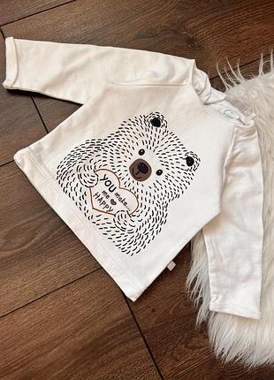 Біла кофта світшот реглан для дитини 74 см 6-9 міс з ведмедиком осінь зима весна