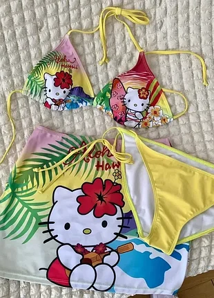 Стильний роздільний купальник hello kitty (тропічний дизайн)
