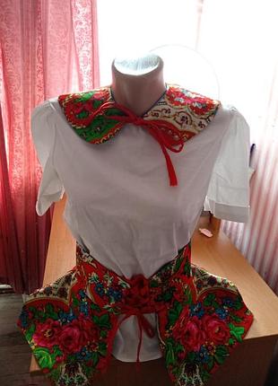 Комплект в етностилі із  квіітастої хустки : баска на шнурівці з плотною підставкою на поясі, щйомний комірець та сережки