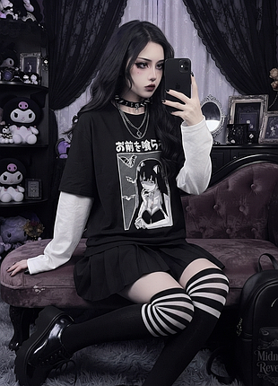 🖤 стильний готичний лонгслів з аніме-принтом "omae wo kurau" 🖤