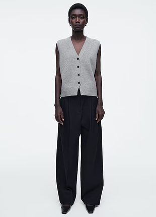 Брюки женские cos relaxed cotton wide-leg trousers - navy / 38