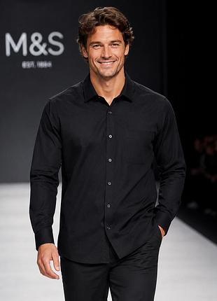 Сорочка чоловіча marks & spencer чорна xl поліестер / бавовна