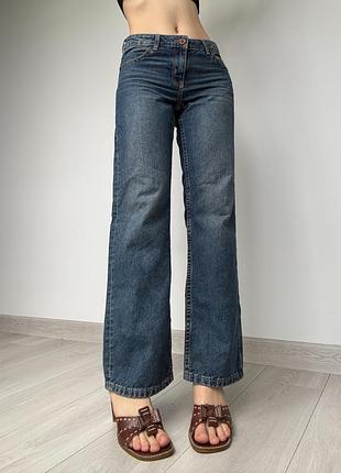 Джинсы wide leg широкие прямые 36 38 s m средняя талия посадка синие