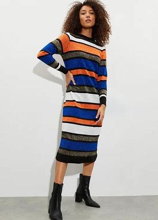 Трикотажна сукня-міді від відомого британського бренду dorothy perkins (повна назва моделі: glitter striped knitted midi dress)
